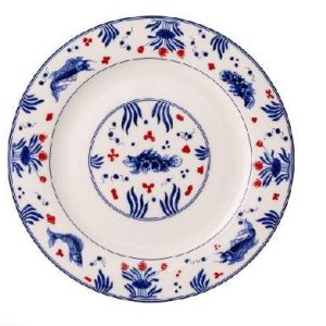 Red and Blue Koi Fish Porcelain Plate