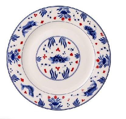 Red and Blue Koi Fish Porcelain Plate